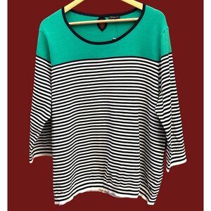 NWT Talbots Plus Size 3X Green Black White Striped Top Coastal Chic Preppy Work